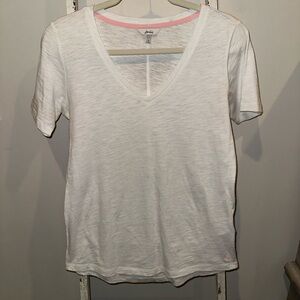 Joules White V-Neck T-Shirt with pink stitching and bunny logo